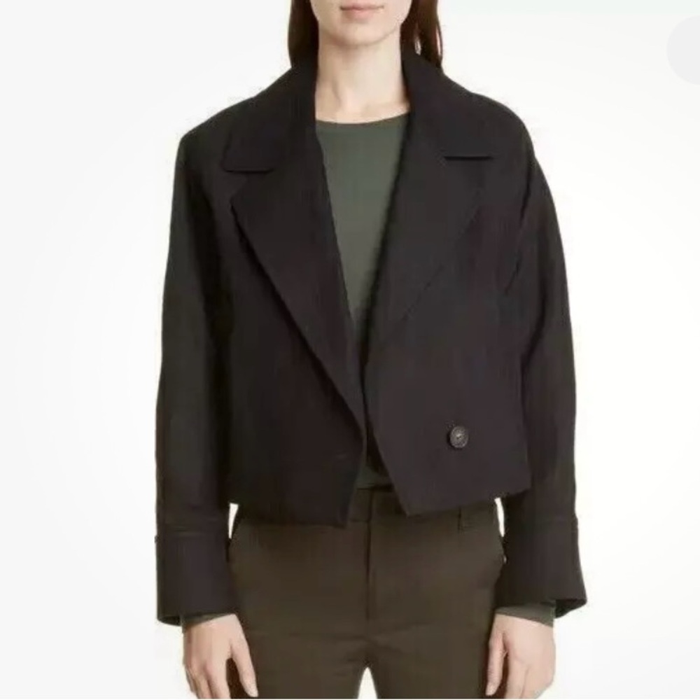 VINCE Cropped Oversized Blazer Jacket - Cotton Linen Black | Size XL